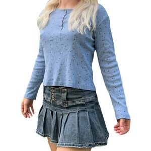 Blue Floral Henley Long Sleeve Top